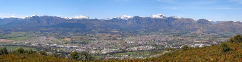 Paarl seen across the valley — the town where the Athlone Institute was founded in 1926.