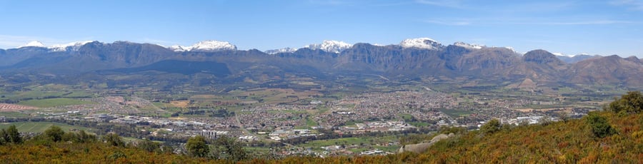 Paarl seen across the valley — the town where the Athlone Institute was founded in 1926.