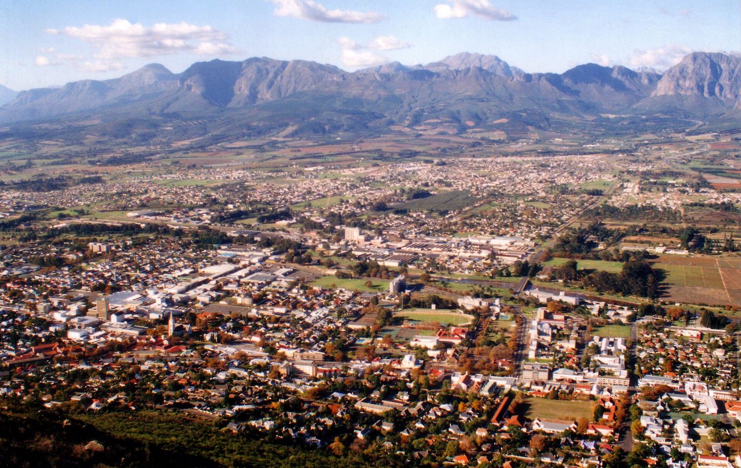 A view over the rooftops of Paarl.